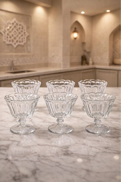 Urbanza 6-Piece Set Clear Glass Dessert Cups with Foot – Elegant Fluted Design