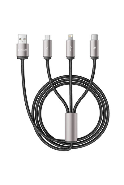 Other Kabel przewód 3w1 USB-A - Lightning / USB-C / micro USB 1m - szary