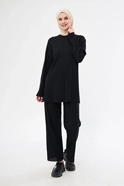 BLACK MODBLACK Long Sleeve Organic Washed Fabric Twill Pants Suit - Black