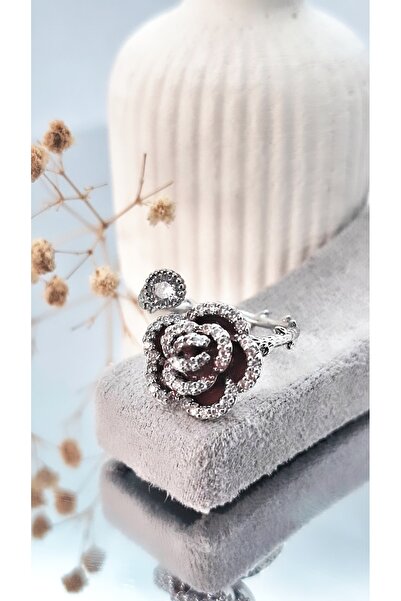 Serenity خاتم مطلي بالفولاذ على شكل زهرة الزركون