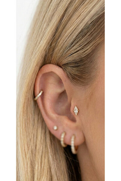 Aktemur Silver 925 Ayar Gümüş Dört Köşeli Dikdörtgen Tragus Helix Piercing
