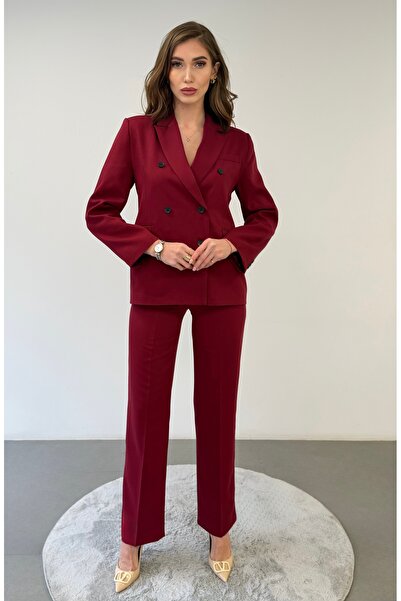 ossons Double-Breasted Jacket with Modern Fit Straight Leg Pants Office Style Suit