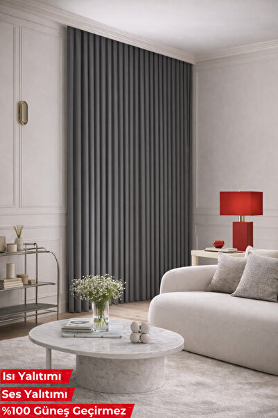 Fluiana Gri Blackout Perde|%100 Karartma Perde|Isı & Ses Yalıtım Özellikli Fo...