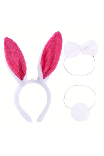 MarDyHome Fuchsia Pink Rabbit Ear Bow Tie Tail 3 &amp; # 39-Piece Party Set