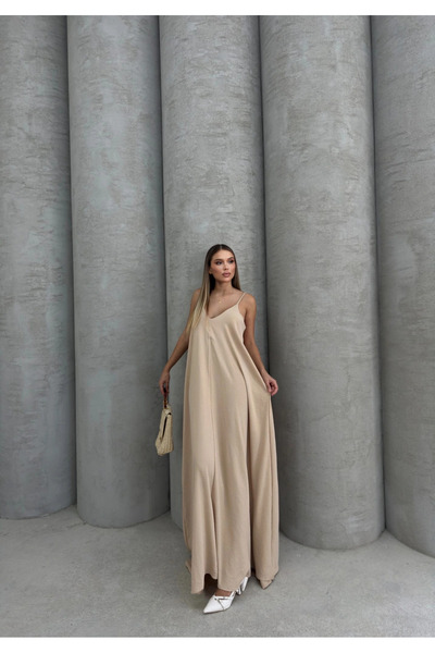 Ethab Ticaret Aerobin long dress beige pt