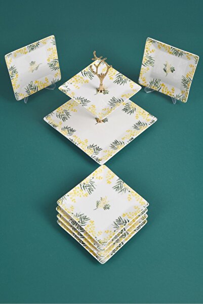 Piatti Naturali Catering Set Tile Ceramic Double Layer Presentation Plate & 6-Piece Dessert Pastry Plate Cookie Tray Catering