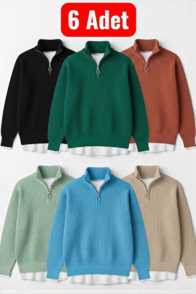 legends butik 6 Pieces Men's Thessaloniki Knitted Half-Zip Thick Winter Knitw...