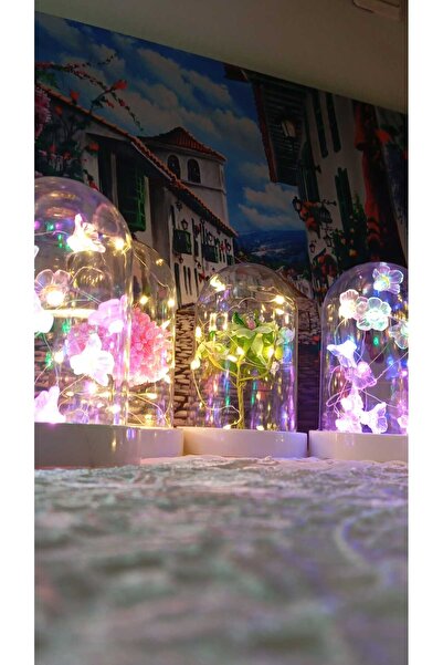 SAGA DEKORASYON & HEDİYELİK Led Işıklı Fanus (yapay çiçekli)