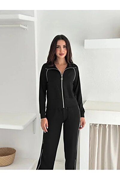 Mivelya Kadın Şeritli Yüksek Bel İkili Eşofman Takımı Modal Kumaş