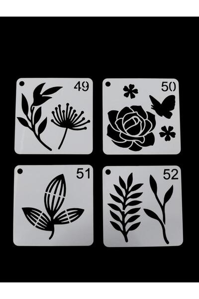 ehobici Çiçek Temalı Stencil Şablon Seti – 4 Parça (7,6 x 7,6 cm)