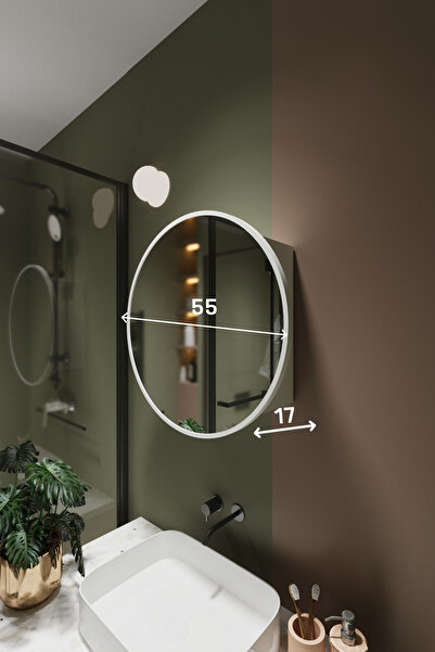 BELMO Odin Oval Aynalı Kapaklı Lavabo Üstü Banyo Dolabı