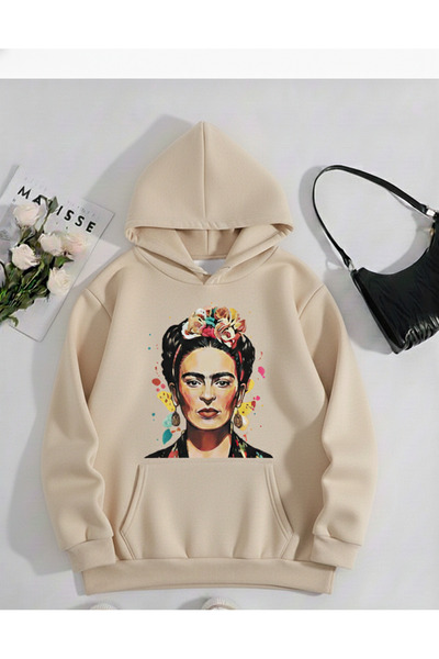 Mayer Butik Unisex Men/Women Frida Kahlo Colorful Custom Printed Cotton Oversized Hooded Sweatshirt