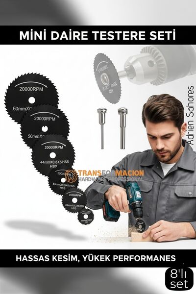 Transformacion 8'lı Karbür Çelik Mini Daire Testere Seti - HSS Döner Kesici B...