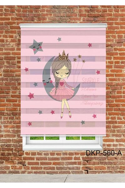 DOKUPER PEMBE AYKIZ DİJİTAL BASKILI ZEBRA PERDE-COCUK ODASI-STOR PERDE