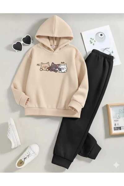 Nice Clothes Children's Tracksuit Set Hooded Unisex (3 Cat Print)