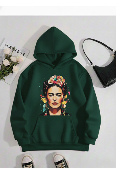 Mayer Butik Unisex Men/Women Frida Kahlo Colorful Custom Printed Cotton Oversized Hooded Sweatshirt