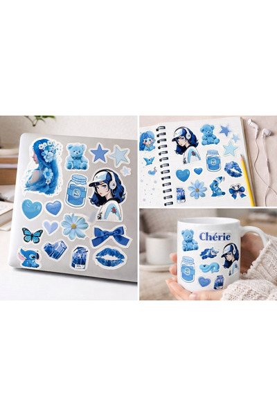 Limitless Design ملصق أزرق جمالي، مجموعة ملصقات زرقاء، ملصق لطيف، ملصق جذاب، ...