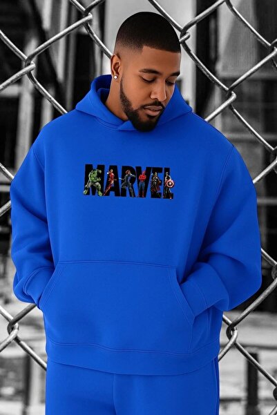 oneagılyazı 3 Yarn Combed Marvel Printed Large Size Sweatshirt