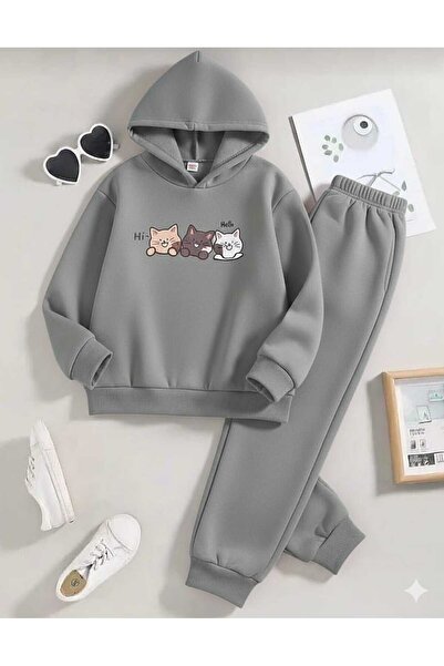 Nice Clothes Children's Tracksuit Set Hooded Unisex (3 Cat Print)