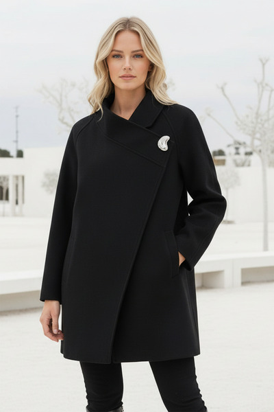 Rain and River Asimetrik Kesim Yün Karışımlı Kaban