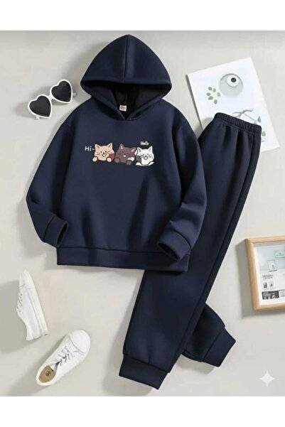 Nice Clothes Children's Tracksuit Set Hooded Unisex (3 Cat Print)