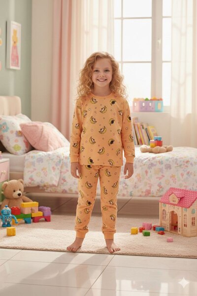 ALKINKİDS Girl's 3-8 Years Old 100% Cotton Moon Grandpa Patterned Starry Long...