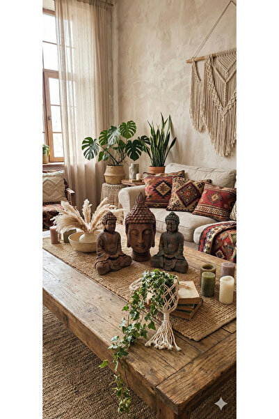 Dekoromi 3'lü Antik Buda Heykel Biblo Seti (22cm ve 29cm Boy)