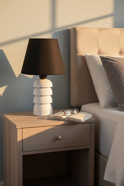 Lambazade Verzade Model White Wooden Body Black Head Lampshade