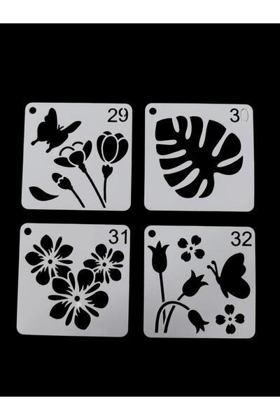 ehobici Çiçek Temalı Stencil Şablon Seti – 4 Parça (7,6 x 7,6 cm)