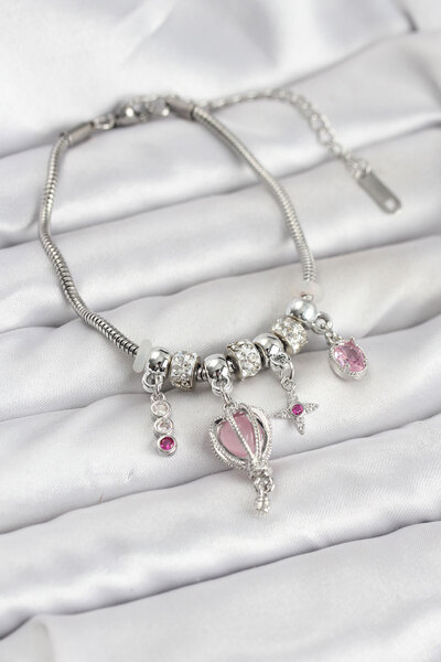 Lisinya سوار نسائي من النحاس باللون الفضي مع حلية بالون طائر - TYGOO