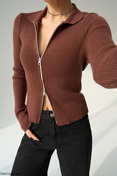 Qu Style Polo Yaka Fermuarlı Hırka