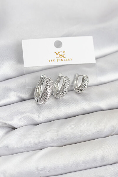 Lisinya Brass Silver Color Zircon Stone Hoop Model Ysx Trio Earring Set - Tygoo