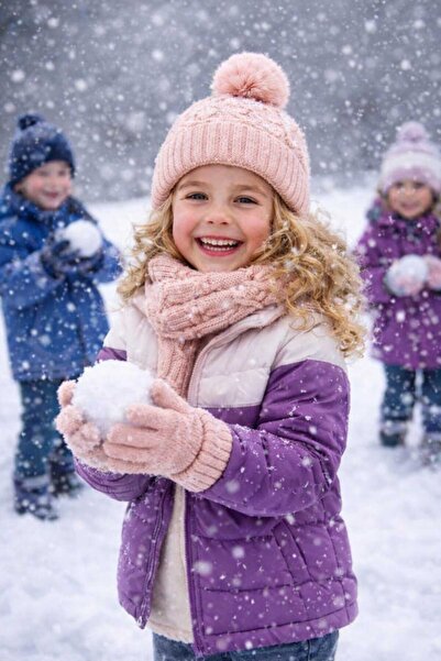 Recos Pearl-Detail Tasseled Girl's Scarf, Beanie and Gloves Set