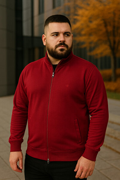 Maccali Чоловічий великий розмір бордовий светр на блискавці