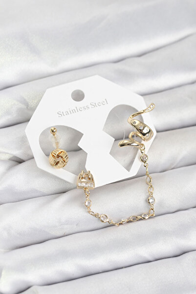 Lisinya Brass Gold Color Snake Model Chain Linked Ear Cuff Earring Set - Tygoo