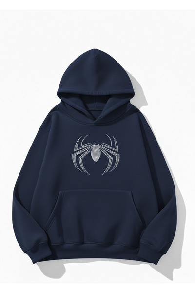 Mayer Butik Unisex Men/Women Spider Stone Printed Cotton Oversized Hooded Sweatshirt