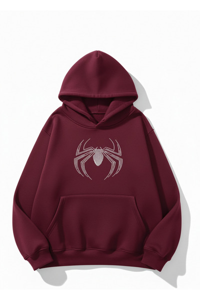Mayer Butik Unisex Men/Women Spider Stone Printed Cotton Oversized Hooded Sweatshirt