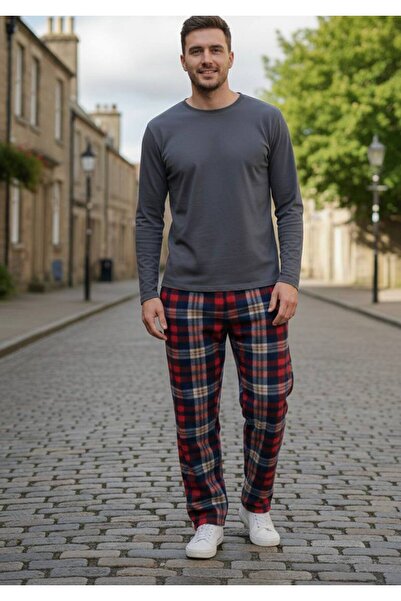 HAVVA HOME Erkek Kadın (UNİSEX) Kare Desenli Polar Pantolon Ev İçi Ev Dışı Ku...