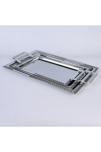 Generic 3-piece rectangular steel serving tray set in large, medium, and smal...