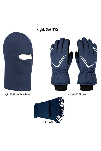 Mustran L-XL 3’lü Kış Seti Motosiklet Kar Kayak Eldiveni Balaklava Atkı | Soğ...