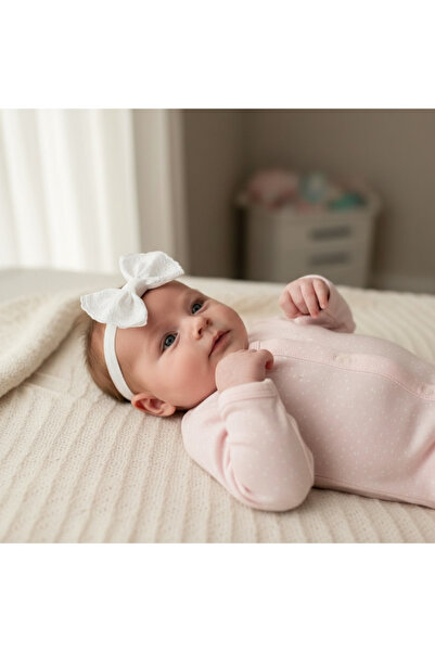 EGOMİ White Scallop Bow Baby Bandana