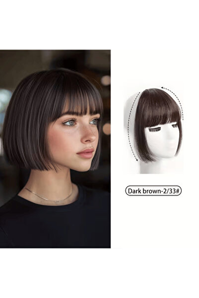 Trendpostiş Kahverengi Kahkül Klipsli Saçak Sık Doğal Görünümlü Perçem