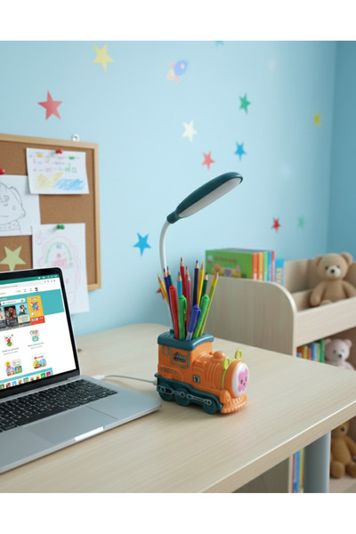 Home Tren Figürlü İki fonksiyonlu Kalemlik Bölümlü Masa Ve Gece Lambası Kablo...