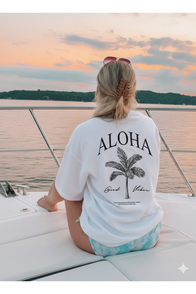 Modaikon Spring and Summer Palm Tree Slogan B Printed Casual Comfortable Roun...