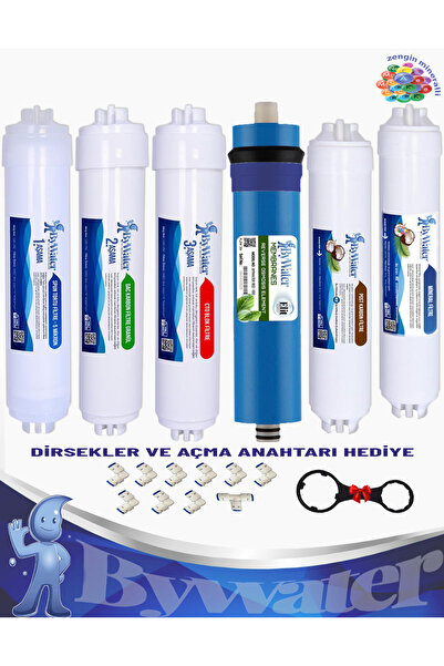 ByWater 6 Aşamalı Coconut Karbonlu Inline Filtre Seti 100gpd Yüksek TDS Membr...