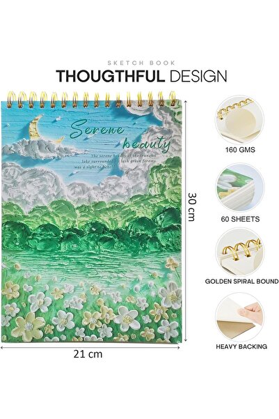 Clesante دفتر رسم A4، دفتر رسم فني، 120 صفحة، غلاف حلزوني