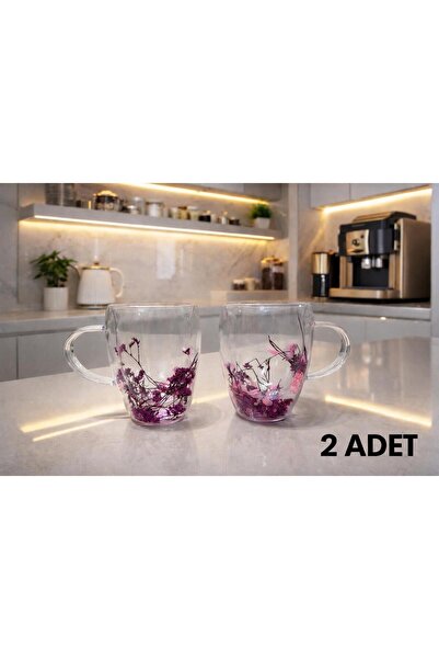BUENOS 2 ADET ÇİFT ÇIDARLI BAHAR ÇİÇEKLERİ DESENLİ KUPA - ESPRESSO BARDAĞI