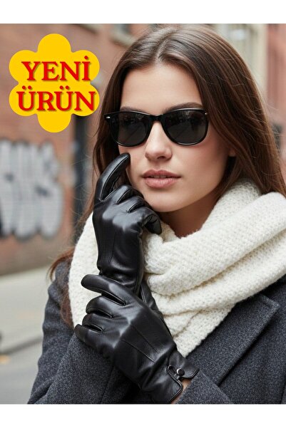 Özyıldırım Çarşı Pazar Women's Faux Leather Gloves+Sheepskin Lining+Cold Resi...