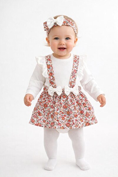 By Murat Firfirli Flower Patterned Baby Dress and Body Suit Set