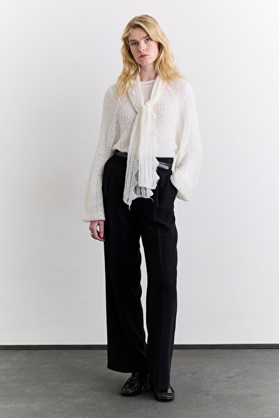 Manuka Кардиган с дантелена украса и яка с копчета, екрю